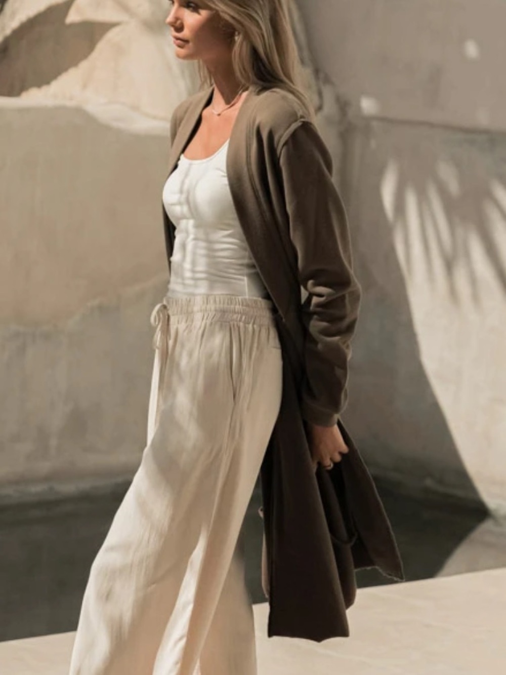 Bohme Olive Open Front Long Cardigan